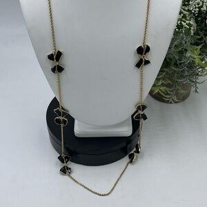 J. Crew Black Bow Enamel Rhinestone Gold Tone Station‎ Classic Necklace Jewelry